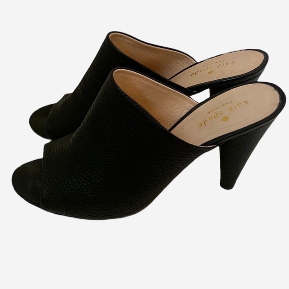 Kate Spade New York Bova peep-toe cone-heel mule black Pebble Leather 8.5 B - Picture 4 of 12